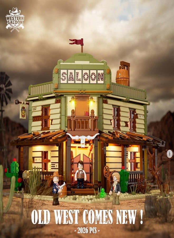 FUNWHOLE Western-Saloon Lighting Building-Bricks Set - The Old West Saloon LED Light Construction Building Model Set 2026 Pcs for Adults and Teen - Image 2